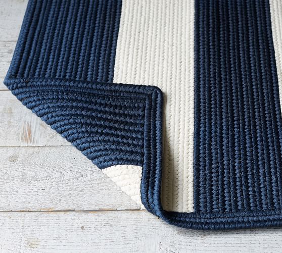 Fitzgerald Stripe Synthetic Indoor Outdoor Braided Rug Navy Indoor Outdoor Braided Rug Navy