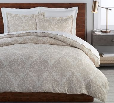 Neutral Jacquard Linen Medallion Patterned Duvet Cover Sham