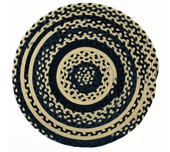 Wallace Round Braided Rug Navy Ivory Pottery Barn