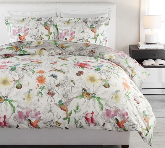 Hummingbird Reversible Percale Patterned Duvet Cover Sham