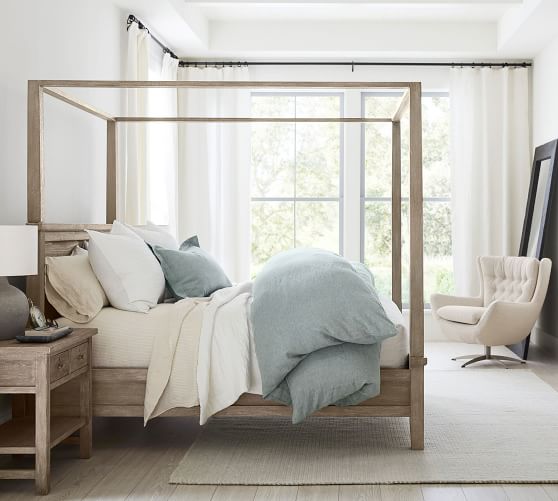 Emery Linen Cotton Pole Pocket Blackout Curtain Blue Dawn