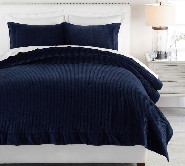 Velvet Channel Quilt, Full/Queen, Twilight Blue Pottery Barn