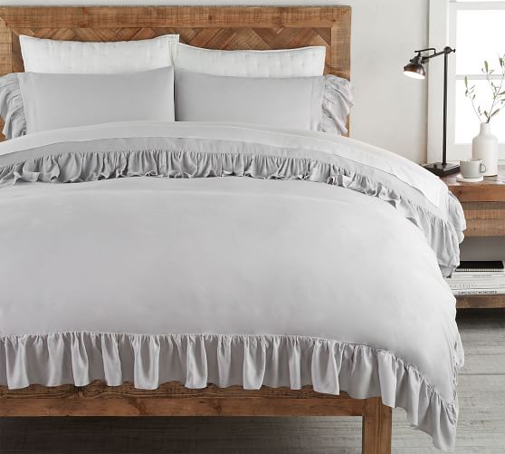 Tencel Ruffle Duvet Cover King Cal King Gray Pottery Barn