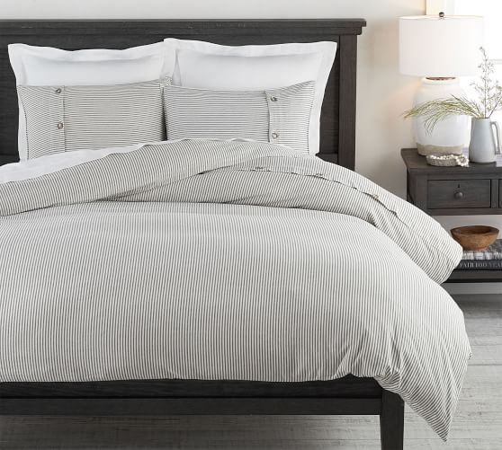 Gray Wheaton Stripe Cotton Patterned Duvet Cover Sham Pottery Barn