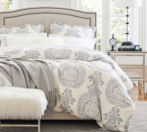 Gray Lucianna Medallion Percale Patterned Duvet Cover Sham