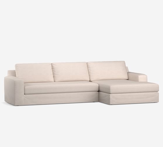 Big Sur Square Arm Slipcovered Sofa With Double Chaise Sectional