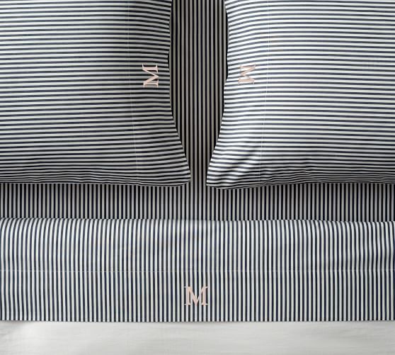 Wheaton Stripe Organic Percale Sheet Set Pottery Barn