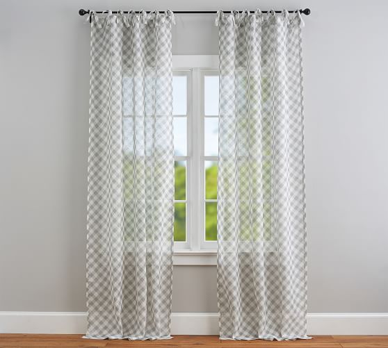 Bias Gingham Tie Top Sheer Curtain Gray Pottery Barn