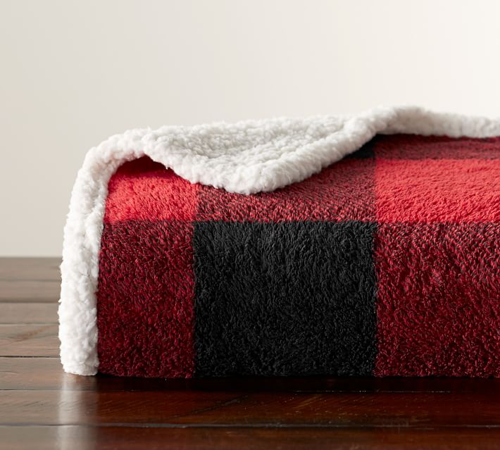 Buffalo Check Sherpa Back Throw Blanket Pottery Barn
