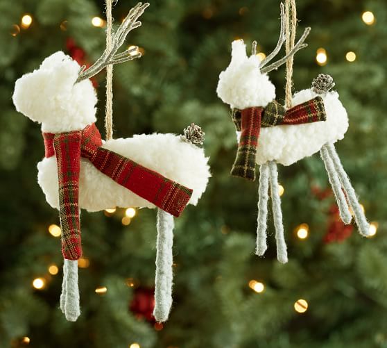 4 NEW POTTERY BARN SILLY STAG BALL CHRISTMAS ORNAMENTS New In Box