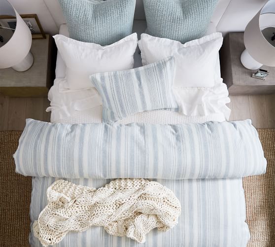 Hawthorn Stripe Cotton Duvet Cover Shams Blue Pottery Barn