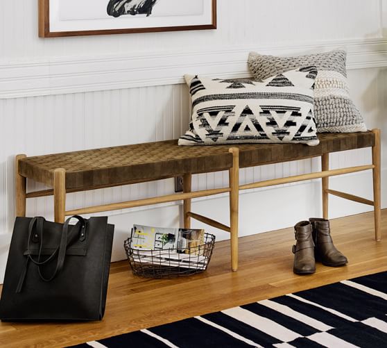 Thomas Woven Leather Bench Pottery Barn
