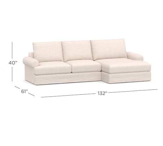 Canyon Roll Arm Slipcovered Double Chaise Sectional Pottery Barn