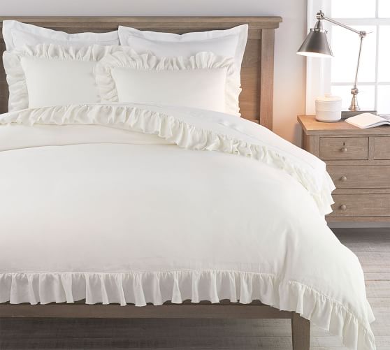 Belgian Flax Linen Fringe Ruffle Duvet Cover Shams Clasic