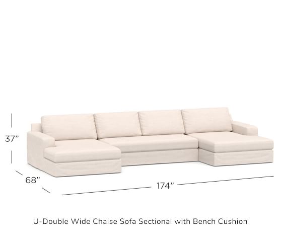 Big Sur Square Arm Slipcovered U-Chaise Double Sectional | Pottery Barn