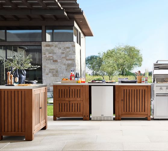 Abbott Outdoor Kitchen Double Cabinet, Brown | Pottery Barn