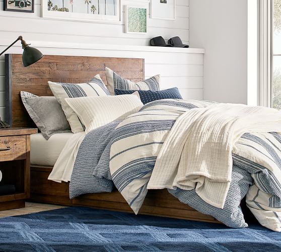 Honeycomb Cotton Duvet Cover Shams Blue White Pottery Barn