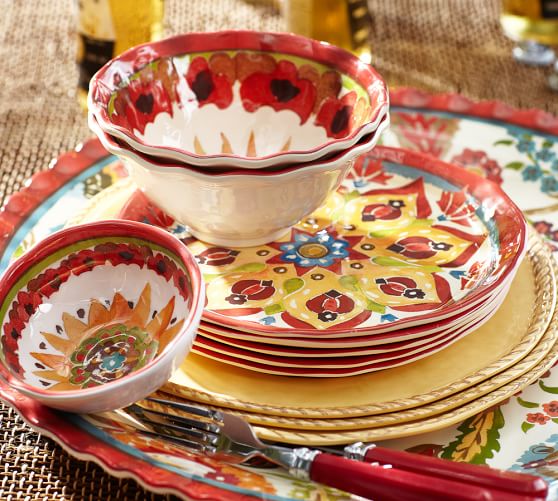Cabo Melamine Dinnerware Set Of 4 Red Pottery Barn Cabo Melamine Dinnerware Set Of 4