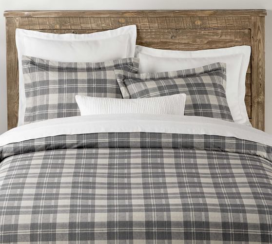 Turner Plaid Print Patterned Duvet Cover Gray Pottery Barn