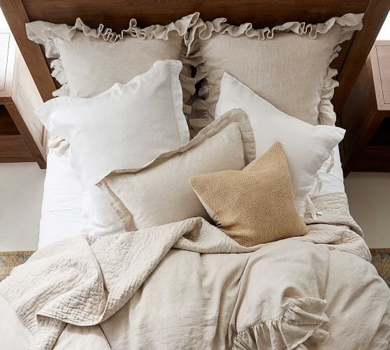 Belgian Flax Linen Raw Edge Ruffle Solid Duvet Cover Flax