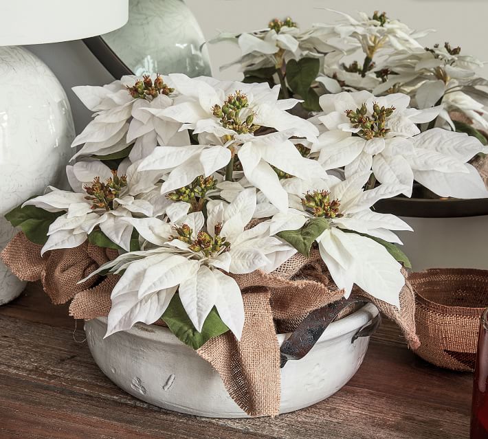 Faux Potted White Poinsettia Artificial Flowers Pottery Barn