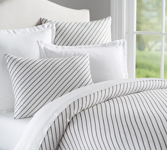 Beckett Belgian Flax Linen Stripe Patterned Duvet Cover Sham