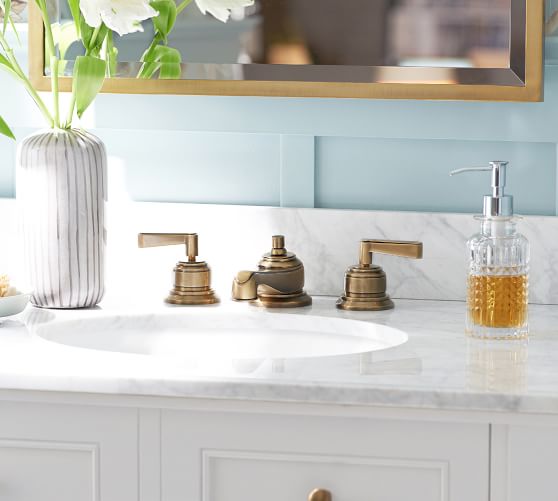 Covington LeverHandle Widespread Bathroom Faucet, Antique Brass Finish