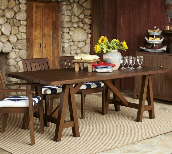 Chatham Rectangular Fixed Sawhorse Dining Table Honey Pottery Barn Rectangular Fixed Sawhorse Dining Table
