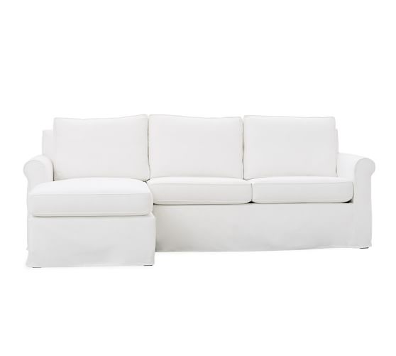 Cameron Roll Arm Slipcovered Sofa with Reversible Chaise Sectional