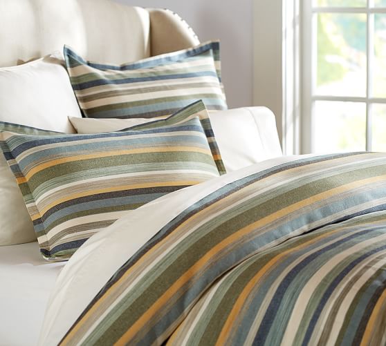 Blue Logan Stripe Patterned Duvet Cover Sham Pottery Barn