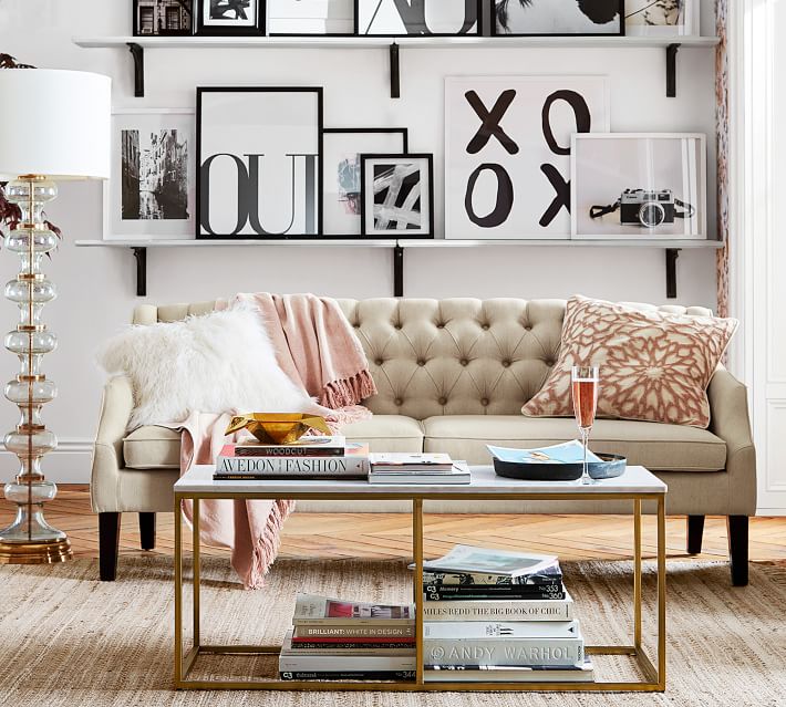 SoMa Aimee Tufted Upholstered Small Sofa Collection Pottery Barn