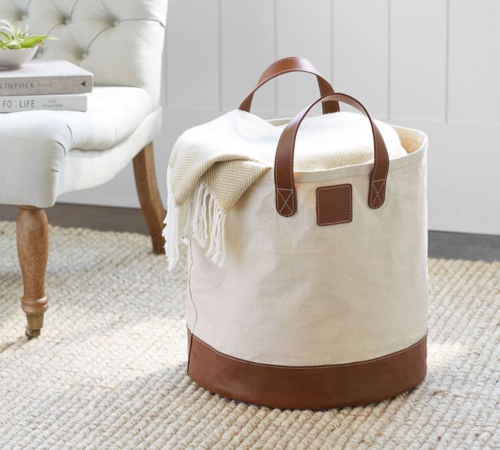 Carlo Canvas Leather Storage Tote Pottery Barn Carlo Canvas Leather Storage Tote