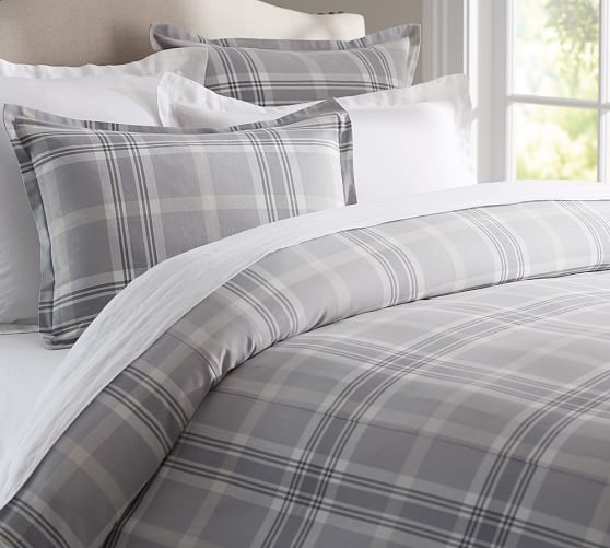 Arthur Grey Plaid Patterned Duvet Cover Sham Pottery Barn