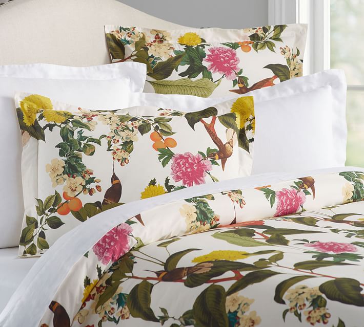 Ashley Bird Print Organic Patterned Duvet Cover & Sham Pottery Barn