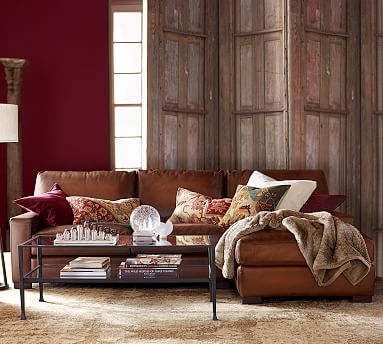 Turner Square Arm Leather Sofa With Chaise Sectional Pottery Barn Turner Square Arm Leather Sofa With