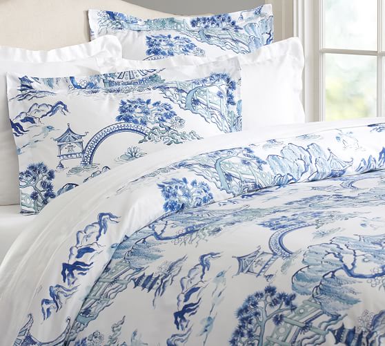 Darcy Toile Organic Duvet Cover Shams Twilight Pottery Barn