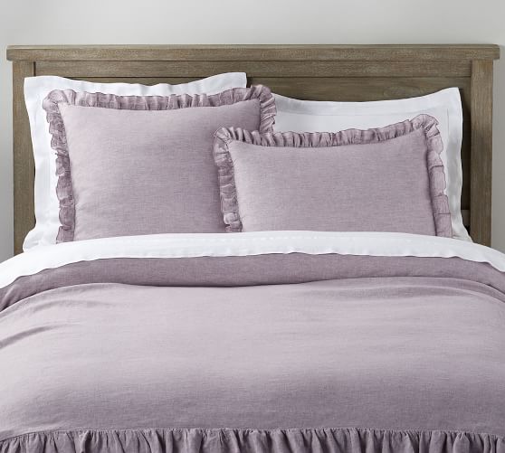 Belgian Flax Linen Ruffle Duvet Cover Shams Lavender Pottery Barn