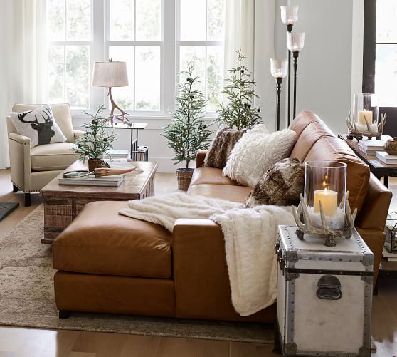 Turner Square Arm Leather Sofa With Chaise Sectional Pottery Barn Turner Square Arm Leather Sofa With