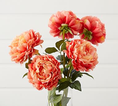 Faux Peony Stem - Coral | Artificial Flowers | Pottery Barn