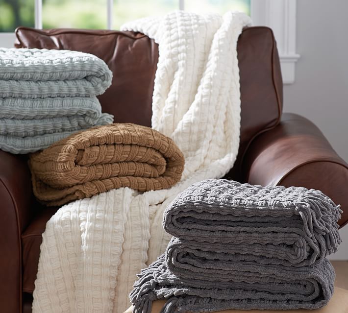 Chenille Basketweave Throw Blanket Pottery Barn