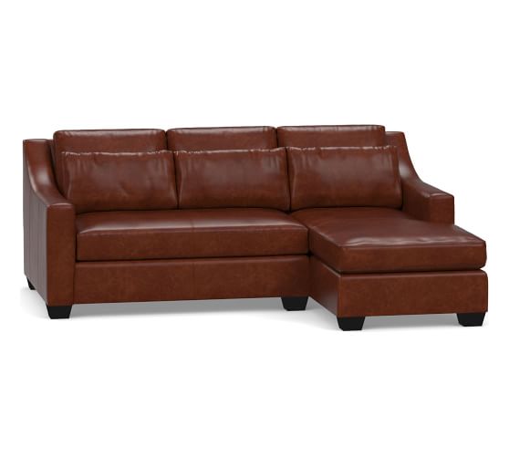 York Slope Arm Deep Seat Leather Chaise Sofa Sectional ...
