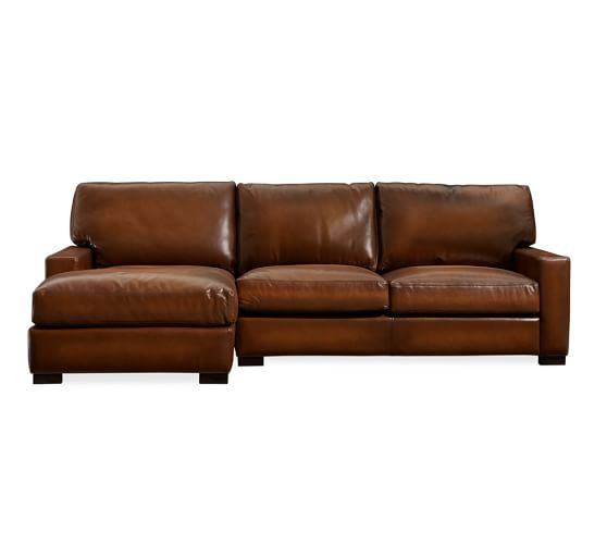 Turner Square Arm Leather Sofa With Chaise Sectional Pottery Barn Turner Square Arm Leather Sofa With