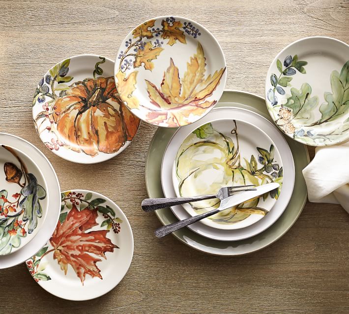 Watercolor Autumn Leaves Salad Plates, Set of 4 Assorted