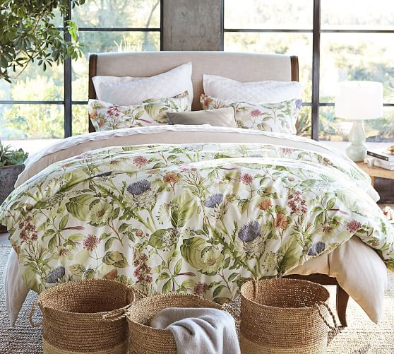 Thistle Floral Print Organic Percale Patterned Duvet Cover Sham