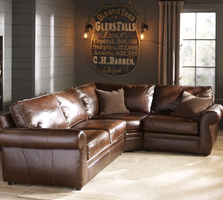 Pearce Roll Arm Leather 3 Piece Sectional With Wedge Pottery Barn Pearce Roll Arm Leather 3 Piece