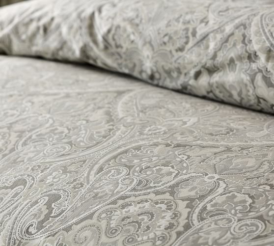 Taupe Mackenna Paisley Percale Patterned Duvet Cover Sham