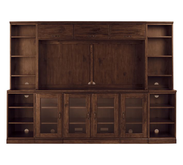 Printer's Entertainment Center with Bookcases & Hutch, Tuscan Chestnut