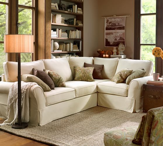 Pb Comfort Roll Arm Slipcovered 3 Piece Sectional With Corner Pb Comfort Roll Arm Slipcovered 3 Piece