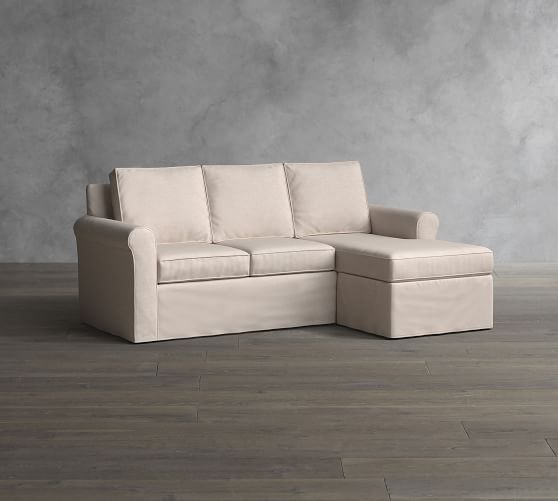 Cameron Roll Arm Slipcovered Sofa with Reversible Chaise Sectional