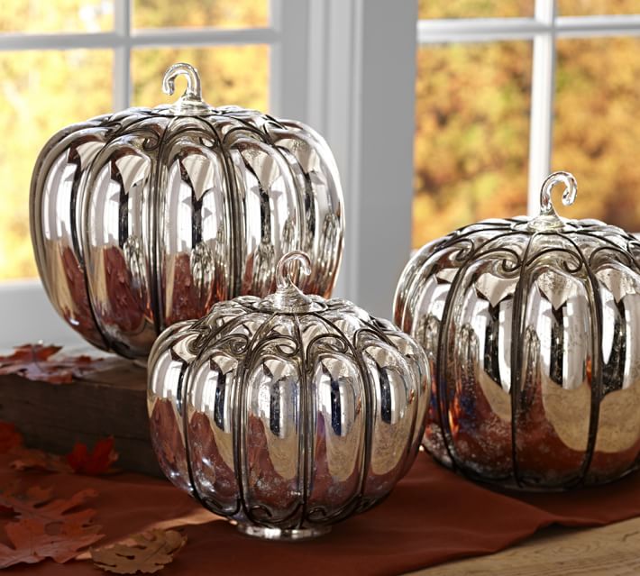 Mercury Glass & Wire Pumpkins | Pottery Barn
